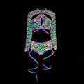 Harajuku Fashion Women Colorful Reflective Set Bandage Shorts+Bra+Crop Top Techwear Clothing Conjuntos Curtos SS69 47.69 3 piece set b / L
