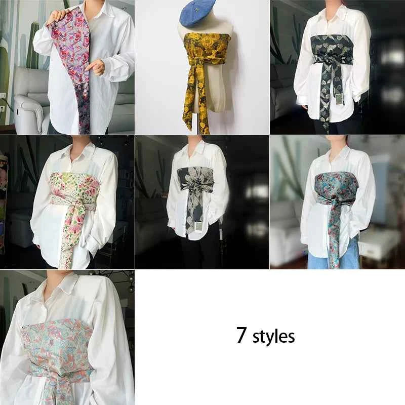 Traditional Japanese Kimono Yukata Obi Belt Crane Floral Printed Haori Belt Brocade Jacquard Waistband Shirt  Decor Accessories