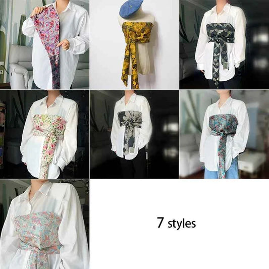 Traditional Japanese Kimono Yukata Obi Belt Crane Floral Printed Haori Belt Brocade Jacquard Waistband Shirt  Decor Accessories