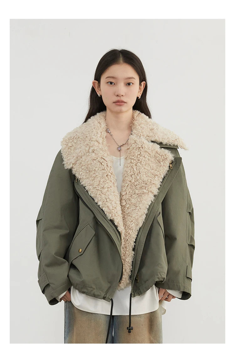 CHIC VEN Women's Cotton Motorcycle Jacket - Loose Casual Autumn Winter