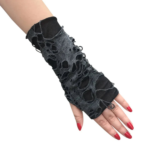 Unisex Gothic Black Gloves Fingerless Long Glove For Women Men Sexy Festival Gloves Mittens Clubwear Dance Cosplay Accessories SS69