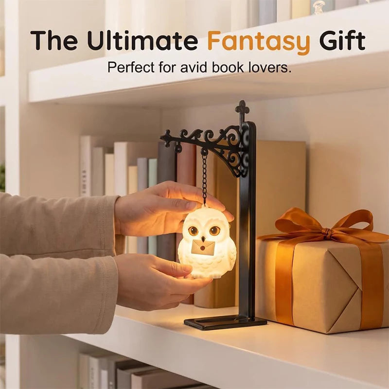 Novelty Hanging Animal Bookend Lamp Magic Owl Bird Metal Book End Stand With Glowing Hanging Ornament Light For Bookshelf Gift