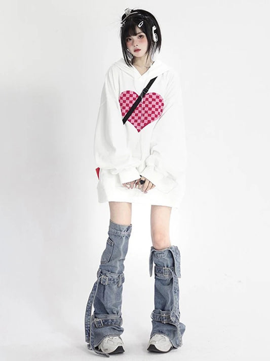 SS69 Y2k Denim Leg Warmers with Adjustable Buckle Straps Knee-High Gaiters