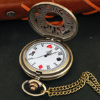 Bronze Fairy Tale Alice Poker Rabbit Hollow Characteristic Quartz Pocket Watch Retro Men's and Women's Necklace Pendant Gift SS69