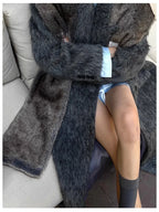Mauroicardi Autumn Winter Oversized Extra Long Warm Thick Gray Wool & Blends Coat Women Loose Casual Fluffy Korean Fashion 2024