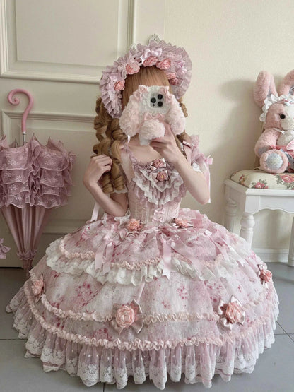 Original Heavy Birthday Party Lolita Puffy Dress Sweet Girls Back Big Bow Tail Vintage High-end Women's Elegant OP Dress