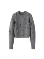 H Han Queen Autumn Simple Basic Black Tasseled Sequins Knitted Coats Cardigan Sweater For Womens Tops Long Sleeve Cardigans