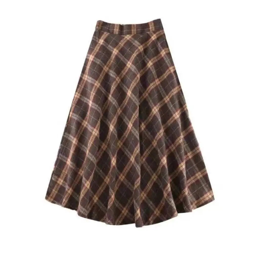 Elegant High Waist Retro Plaid Skirt Winter Autumu Classical High Waist Long Skirt Slim Fit Preppy Style A-line Half Dress Party