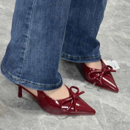 2025 New Butterfly Knot Fashionable Pointed Toe Hollow Back Women's Sandals High Heels Korean Style Spring Autumn Elegant Lad...