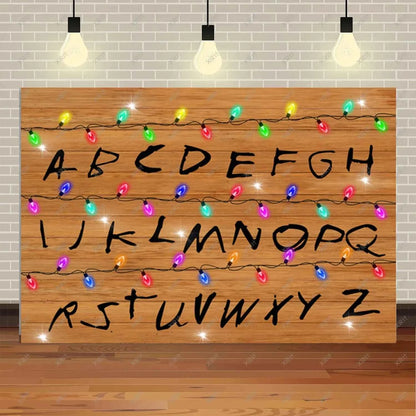 American TV Stranger Theme Background Lights Alphabet Episode Series Vinyl Banner Party Decoration Supplies Photo Prop Baby Gift