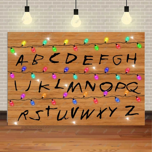 American TV Stranger Theme Background Lights Alphabet Episode Series Vinyl Banner Party Decoration Supplies Photo Prop Baby Gift