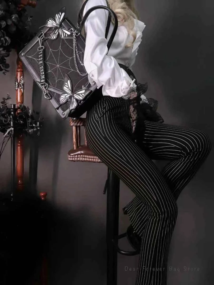 Y2K Labyrinth Butterfly Spider Web Letter Chain Handbags DIY Transparent Ita Bag Lolita Gothic Tote Vintage Fashion Shoulder Bag