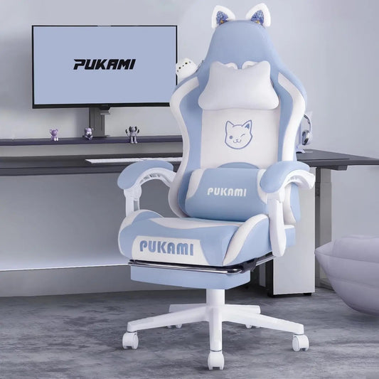 Pink Gaming Chair Cute with Cat Ears and Cat Paw Lumbar Cushion, Ergonomic Computer Chair for Girl with Footrest and Headrest SS69 134.69 United States / Blue