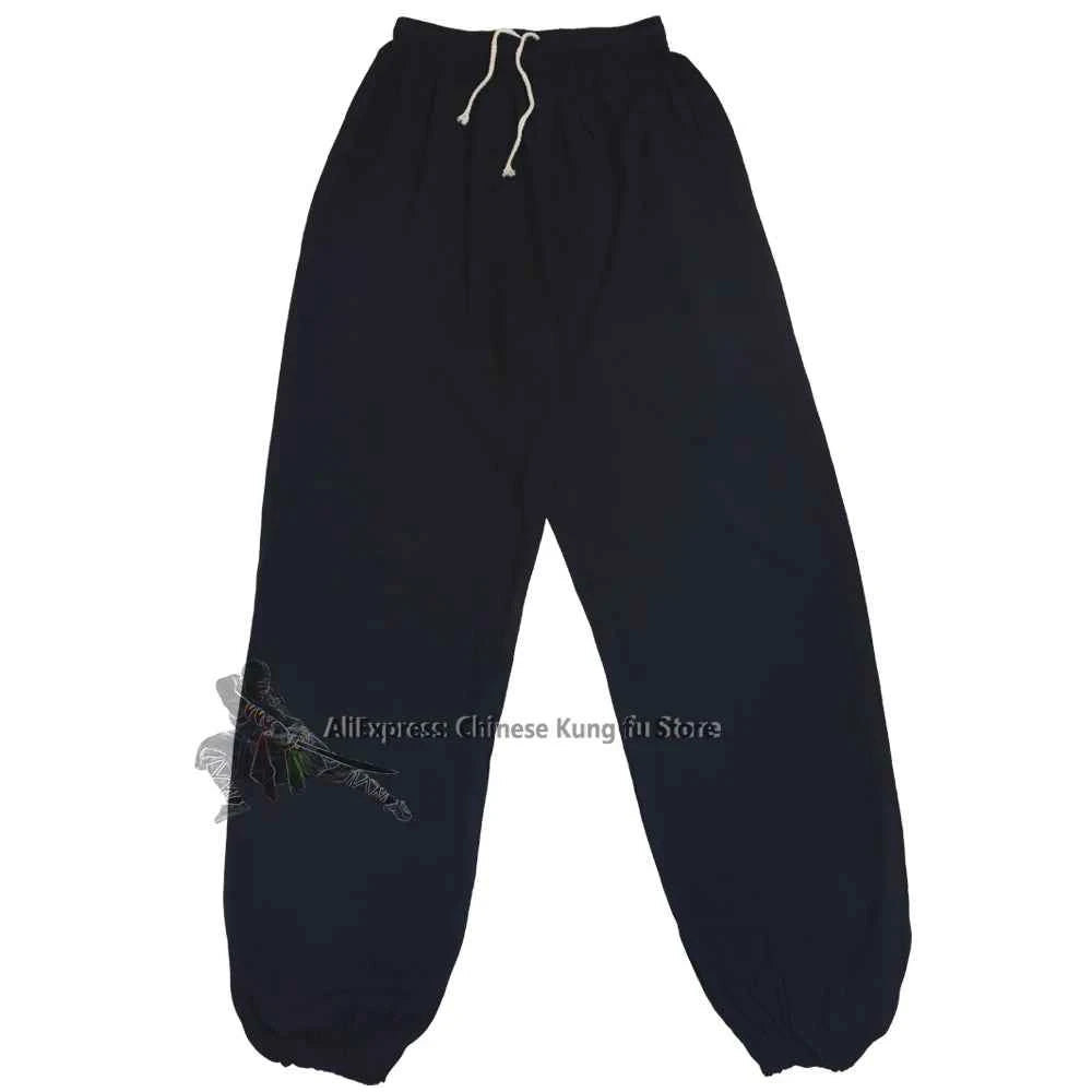 Kids Adults Cotton Kung fu Tai chi Pants Martial arts Wing Chun Black and White Wushu Trousers