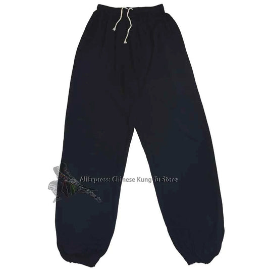 Kids Adults Cotton Kung fu Tai chi Pants Martial arts Wing Chun Black and White Wushu Trousers