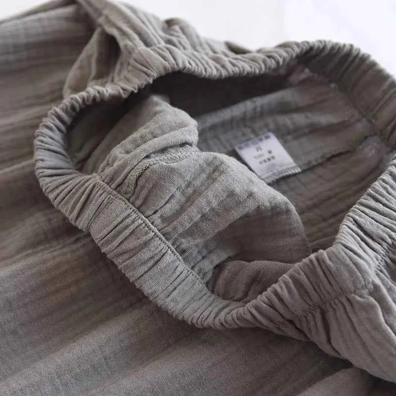Japanese Style Spring and Autumn Thin Men's Kimono Hanfu Pure Cotton Gauze Pajamas Plus Size Home Steaming Suit