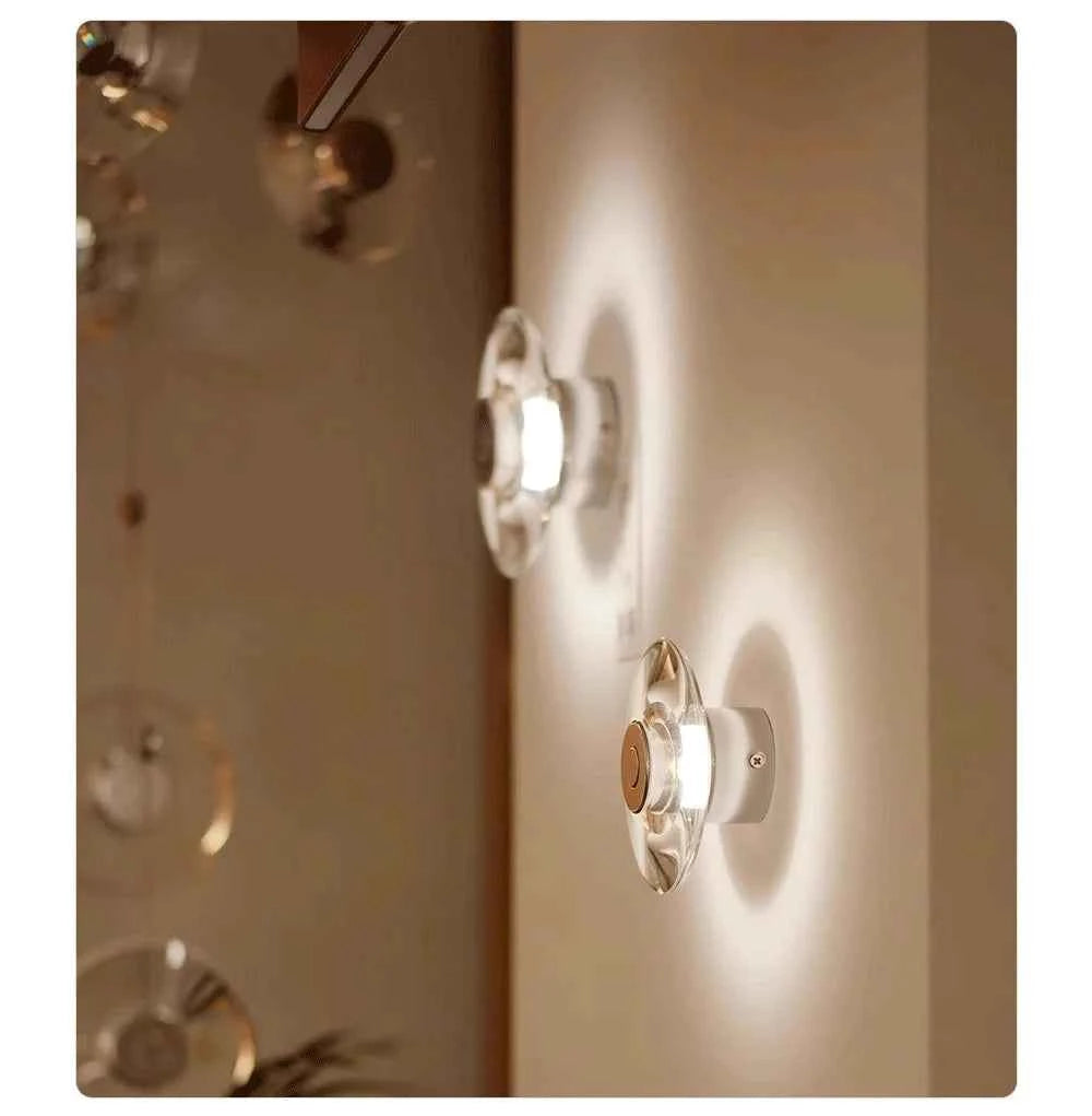 Modern Round Crystal Bedside Lamp Bedroom Living Room Italian LED Sconce Minimalist Art Circular Corridor Mirror Wall Lights