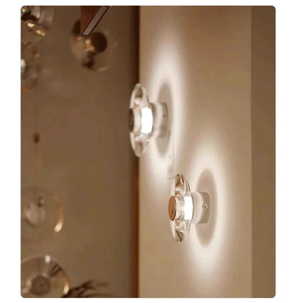 Modern Round Crystal Bedside Lamp Bedroom Living Room Italian LED Sconce Minimalist Art Circular Corridor Mirror Wall Lights