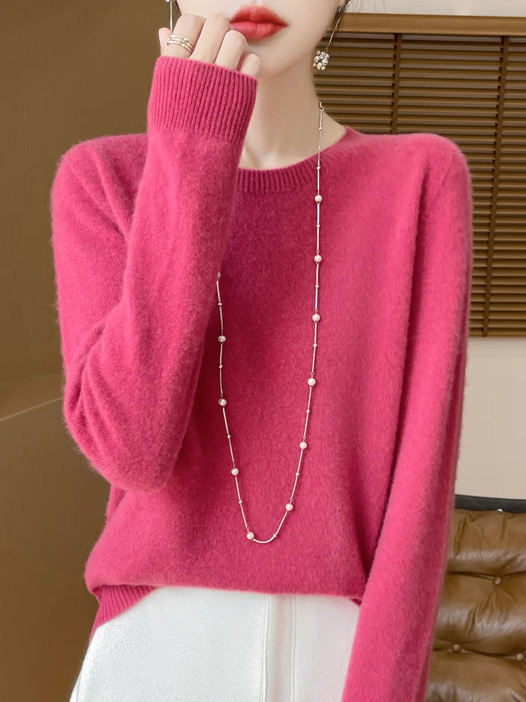 Addonee Women's 100% Merino Wool O-Neck Pullover Sweater