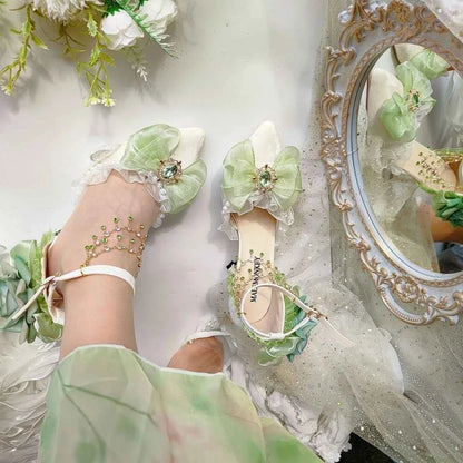 Heeled sandals shoes woman 2025 trend Elegant woman heels lolita shoes Party shoes woman bridal heels white wedding shoes women