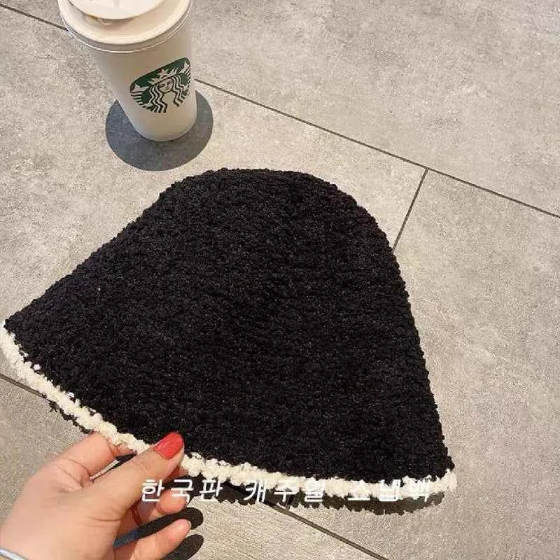 Winter contrasting warm fisherman hat ins ear protection bucket hat with fleece autumn and winter knitted hat