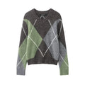 HH 2026 Spring Sweater For Women Elegant Fashion Diamond Plaid Knitted Pullover Sweater Loose Oversized High Street Lady Tops