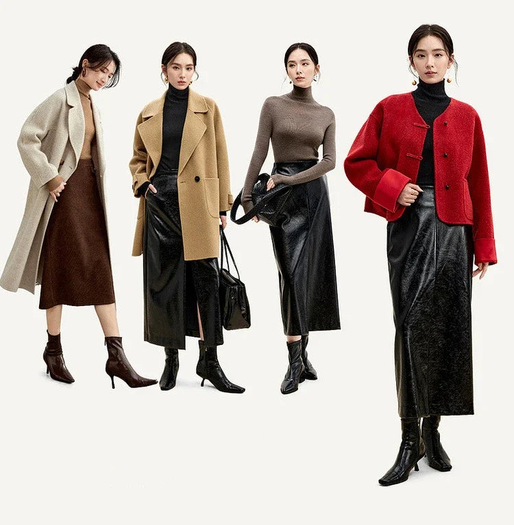 SENTUBILA Women's 100% Wool Long Wrap Coat with Belted Waist