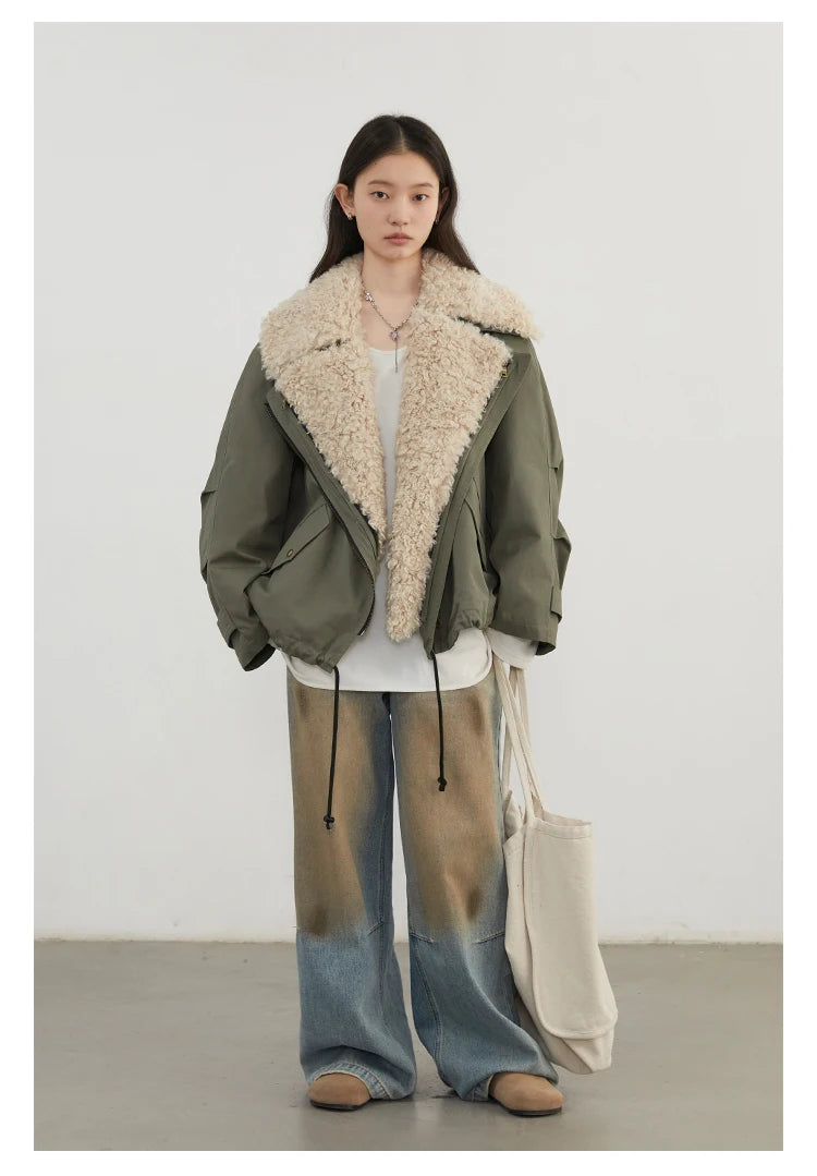 CHIC VEN Women's Cotton Motorcycle Jacket - Loose Casual Autumn Winter