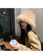 2025 Fluffy Faux Fur Bucket Hats Women Rabbit Fur Warm Thick Plush Winter Hat Lady Fashion Luxury Panama Furry Fisherman Cap Y2k