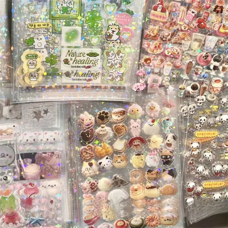 5Pcs Random Japanese Retro Showa Style PET Cutting Stickers Cute Cartoon Shiny Film Sticker Scrapbook Journal DIY Material Decal SS69