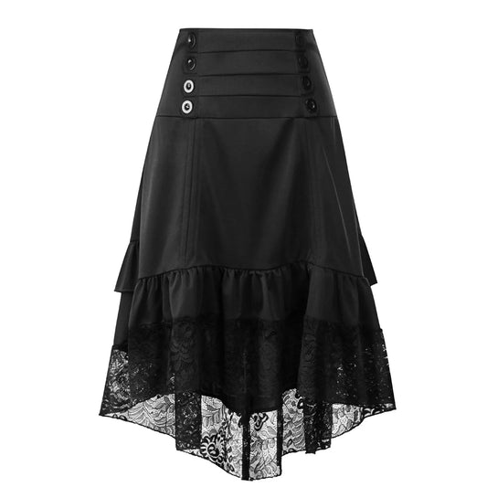 Steampunk Women's Skirts Button High Waist Ruffle Lace Stitching Irregularity Hem Gothic Skirt Medieval Victorian Party Faldas SS69