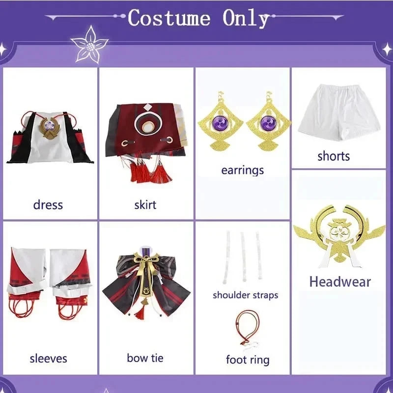Genshin Impact Yae Miko Cosplay Costume with Wig, Ears, and Tail