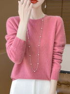 Addonee Women's 100% Merino Wool O-Neck Pullover Sweater