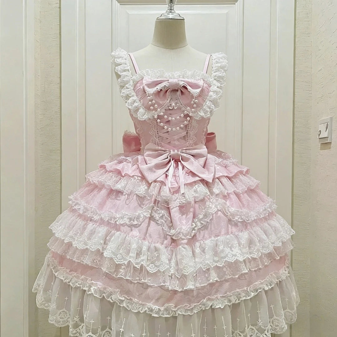 French Lolita Strap Dress Lace Patchwork Cosplay Outfit Y2K Vintage Elegant Girls Sweet Party Kawaii Dress Women Clothing 2026