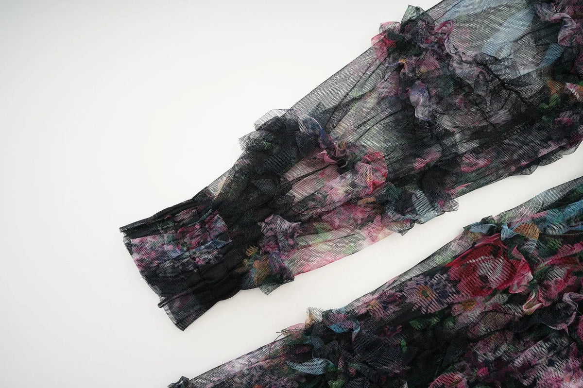 JAMERARY Fashion Floral Print Long Sleeve Maxi Dress For Women Summer Autumn Clothes Layers Ruffles Cake Dresses Evening SS69