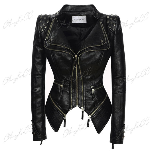 Punk Rivet Short Denim Slim Jackets Women Wash Long Sleeve Vintage Casual Studs Jean Outerwear Motorcycle Denim Coat Large Size SS69