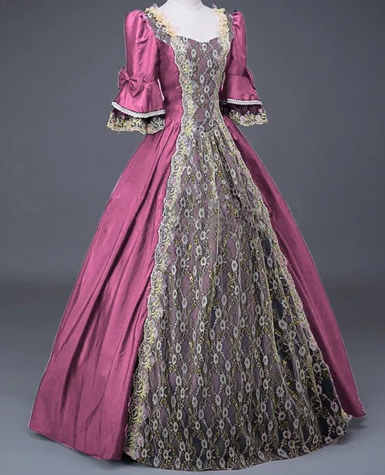 18th Century Medieval Women High Waist Half Sleeve Ball Gowns Princess Lace Patchwork Satin Dress Queen Renaissance Costume SS69 32.69 rose / L / cosplay costume