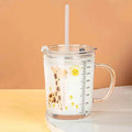 350ml Cute Unicorn Children Milk Cup With Scale Transparent Breakfast Cup With Straw Lid Cartoon Glass Cup For Kids Drinkware