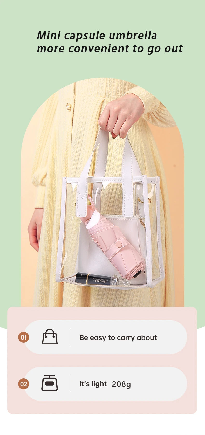 Mini Capsule Umbrella, Ultra-Light Sun Protection UV Blocking, Fashion Casual Basic Style, Manual Open, 6 Ribs Iron Frame