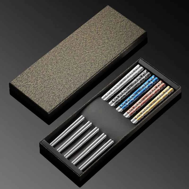 5 pairs 316L Stainless Steel Chopsticks Dragon Pattern New Style Chopsticks Food Grade Household Anti Mildew Extended Chopsticks