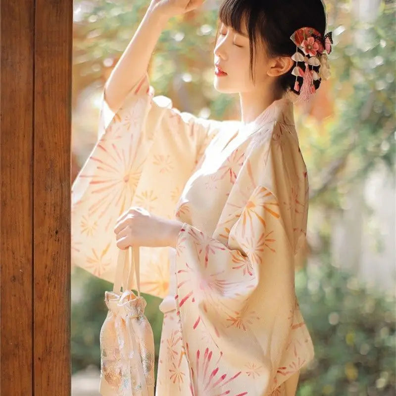 Fashion National Trends Women Sexy Kimono Yukata Dress With Obi Novelty Evening Dress Japanese Cosplay Costume Floral One Size