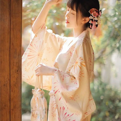Fashion National Trends Women Sexy Kimono Yukata Dress With Obi Novelty Evening Dress Japanese Cosplay Costume Floral One Size