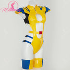 MOBBUNNY Women's PU Leather Bodysuit Cosplay Costume Set with Hat & Gloves