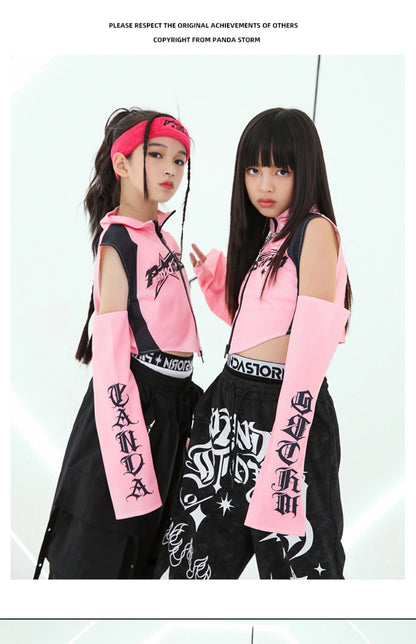 Hip Hop Dance Costume for Girls Pink Tops Black Pants Teenagers Boys Jazz Dance Performance Clothes Kpop Outfits Kids Stage Wear SS69