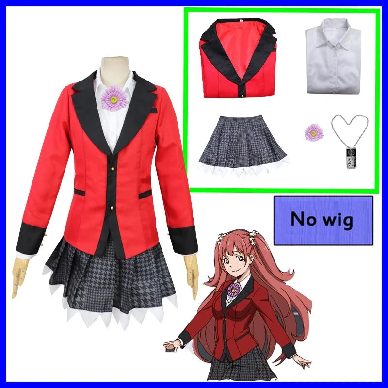 Anime Kakegurui Cosplay Costume Kirari Momobami Uniform Yumeko Sayaka Compulsive Gambler Japanese School Girl Pleated Skirt Suit SS69 62.69 custume 2 / XS（old） / Anime Kakegurui