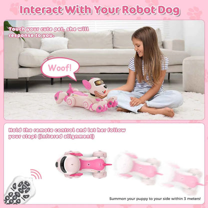 VATOS Robot Dog Toy for Kids Voice 2.4GHz Remote Control Robot Pet Touch Sensor 20+ Mode Puppy Toy for Kids Girls
