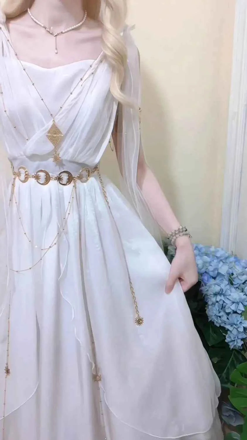 NONSAR God Greek Sweet Vintage Fairy Dress Women Summer Court Style Han Elements Chiffon Elegant floating Strap Long Dresses