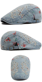 Vintage Floral Print Cotton Beret Hat - Adjustable Newsboy Cap