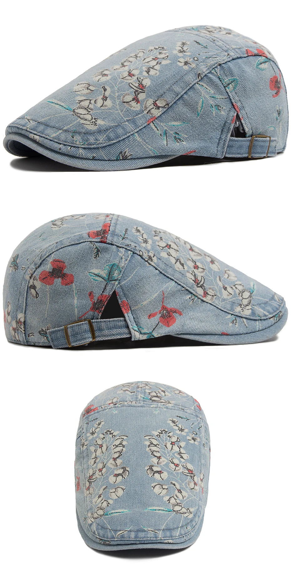 Vintage Floral Print Cotton Beret Hat - Adjustable Newsboy Cap