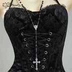 MEOWCOS Women's Misa Gothic Black Corset and Layered Skirt Set with Gloves